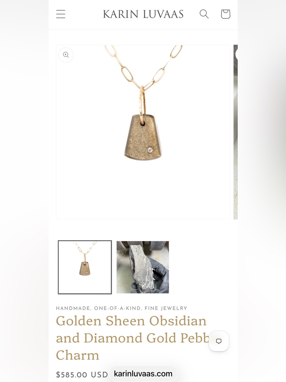 Karina Luvas Golden Sheen Obsidian and Diamond Gold Pebble Charm Necklace - Gold